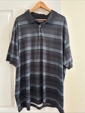 EUC - Ben Hogan Men's Black Striped Polo Shirt with Teal Accents